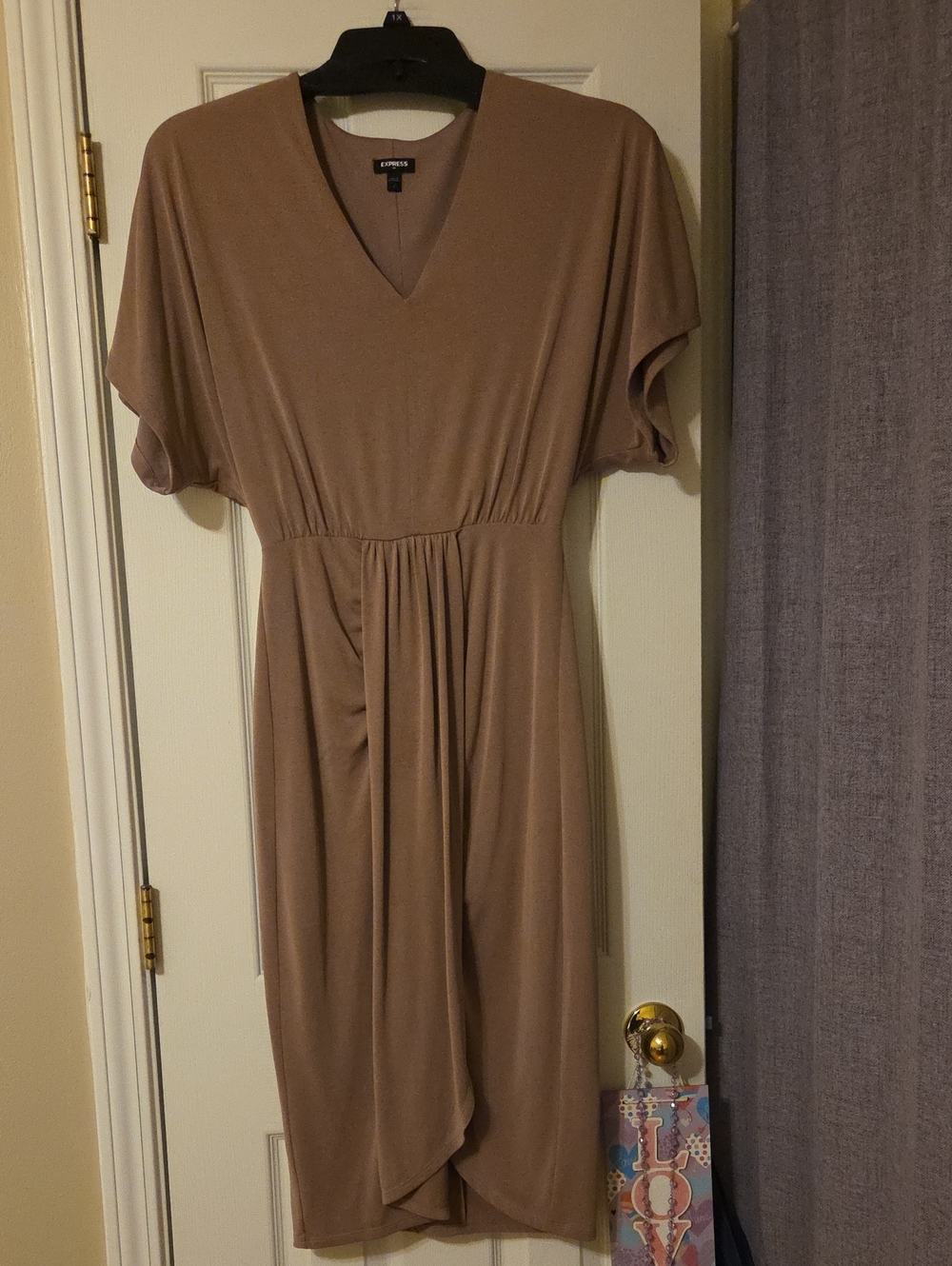 Express Taupe Brown V-Neck Midi Dress